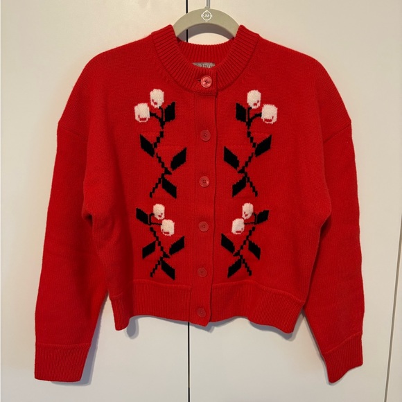 J. Crew Sweaters - J. Crew Red Floral Button-Front Cardigan